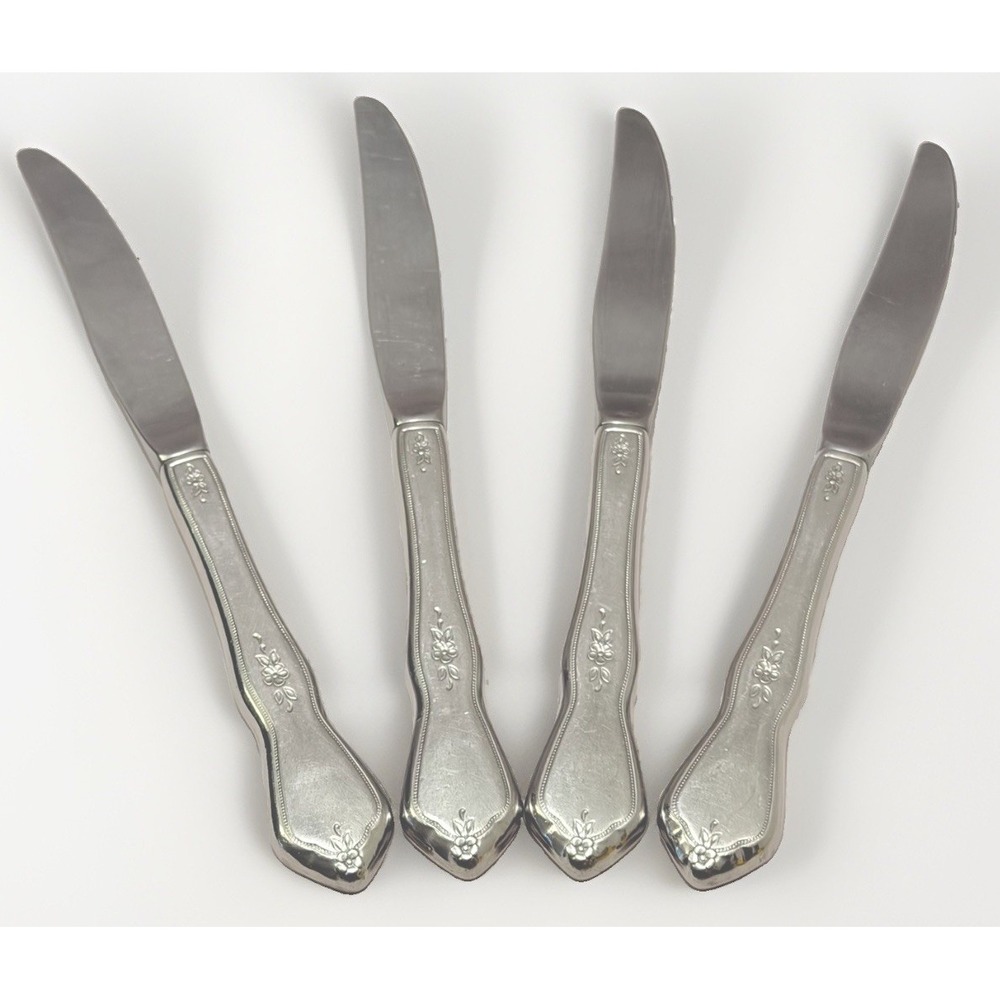 Oneida Morning Blossom Knife 9" 4PC LOT Stainless Silverware Dinner Knives VTG